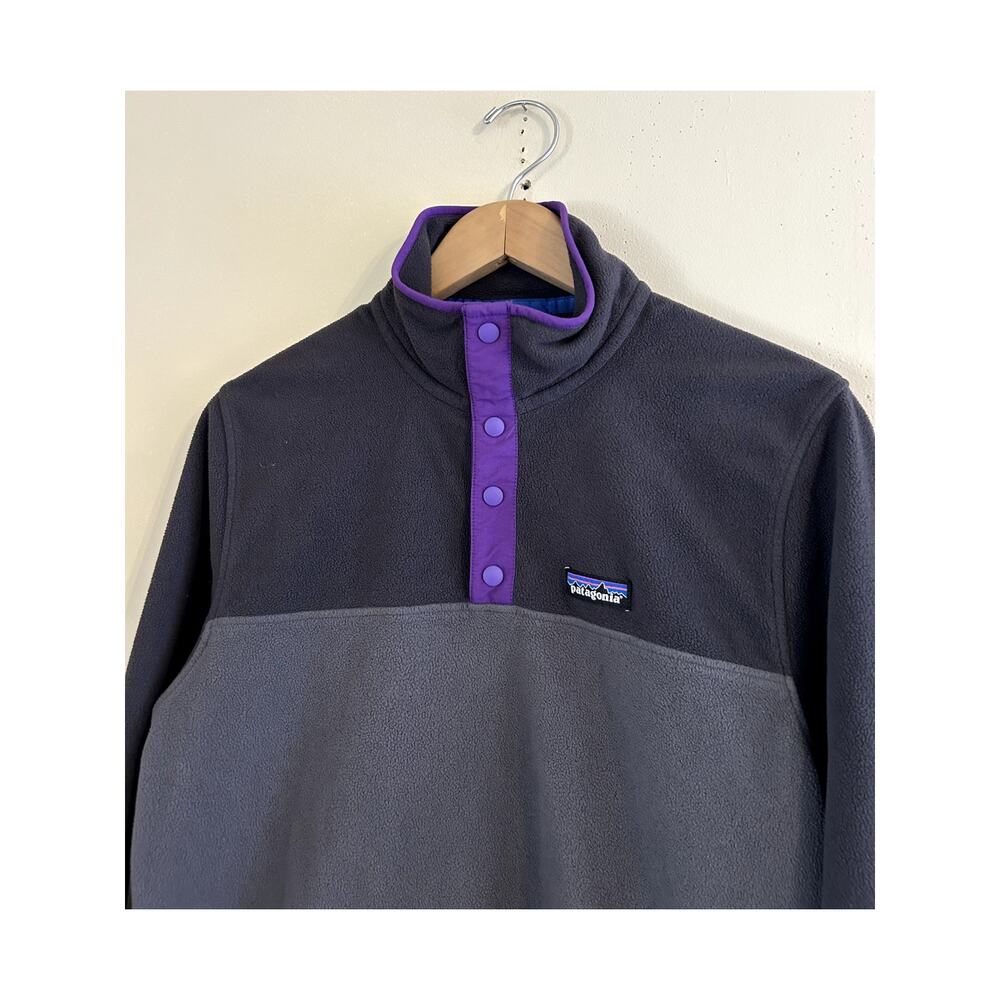 Purple Gray Patagonia Micro D Snap-T Pullover Fleece Sweater Men's Small